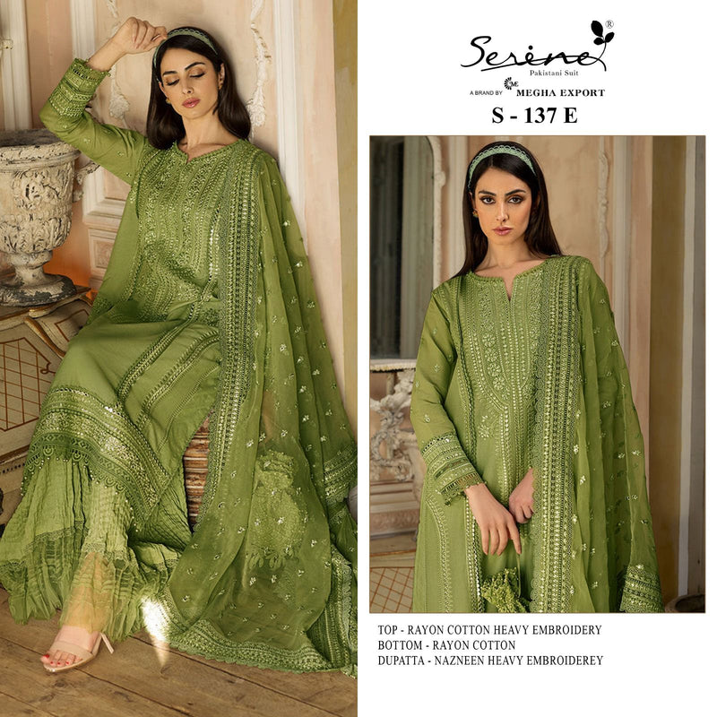 SERINE S 137 E RAYON COTTON NAZNEEN HEAVY EMBROIDERED FOUR SIDE LACE PAKISTANI SUIT SINGLES