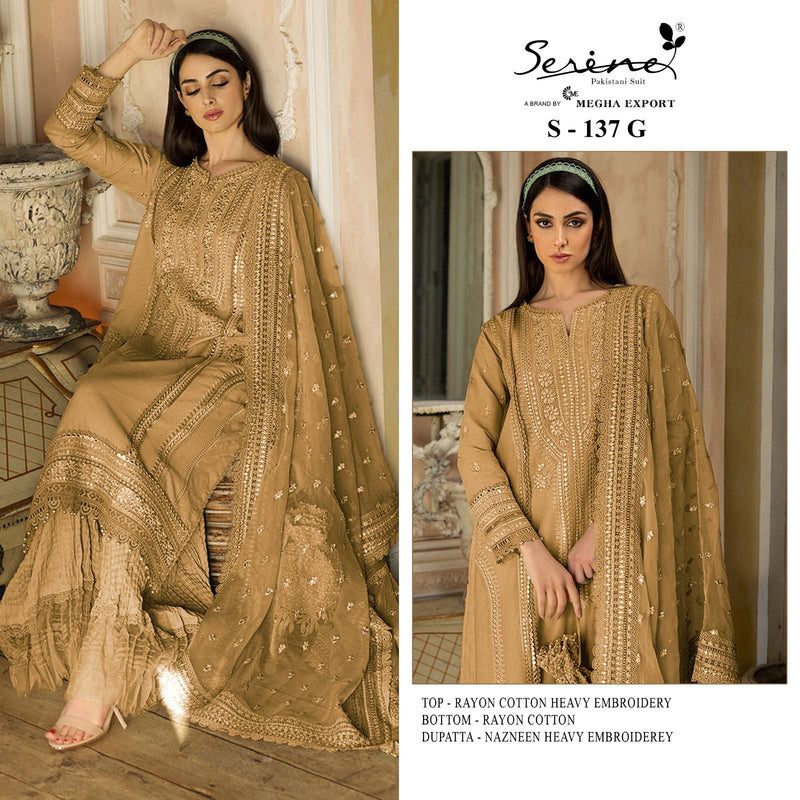 SERINE S 137 G RAYON COTTON NAZNEEN HEAVY EMBROIDERED FOUR SIDE LACE PAKISTANI SUIT SINGLES
