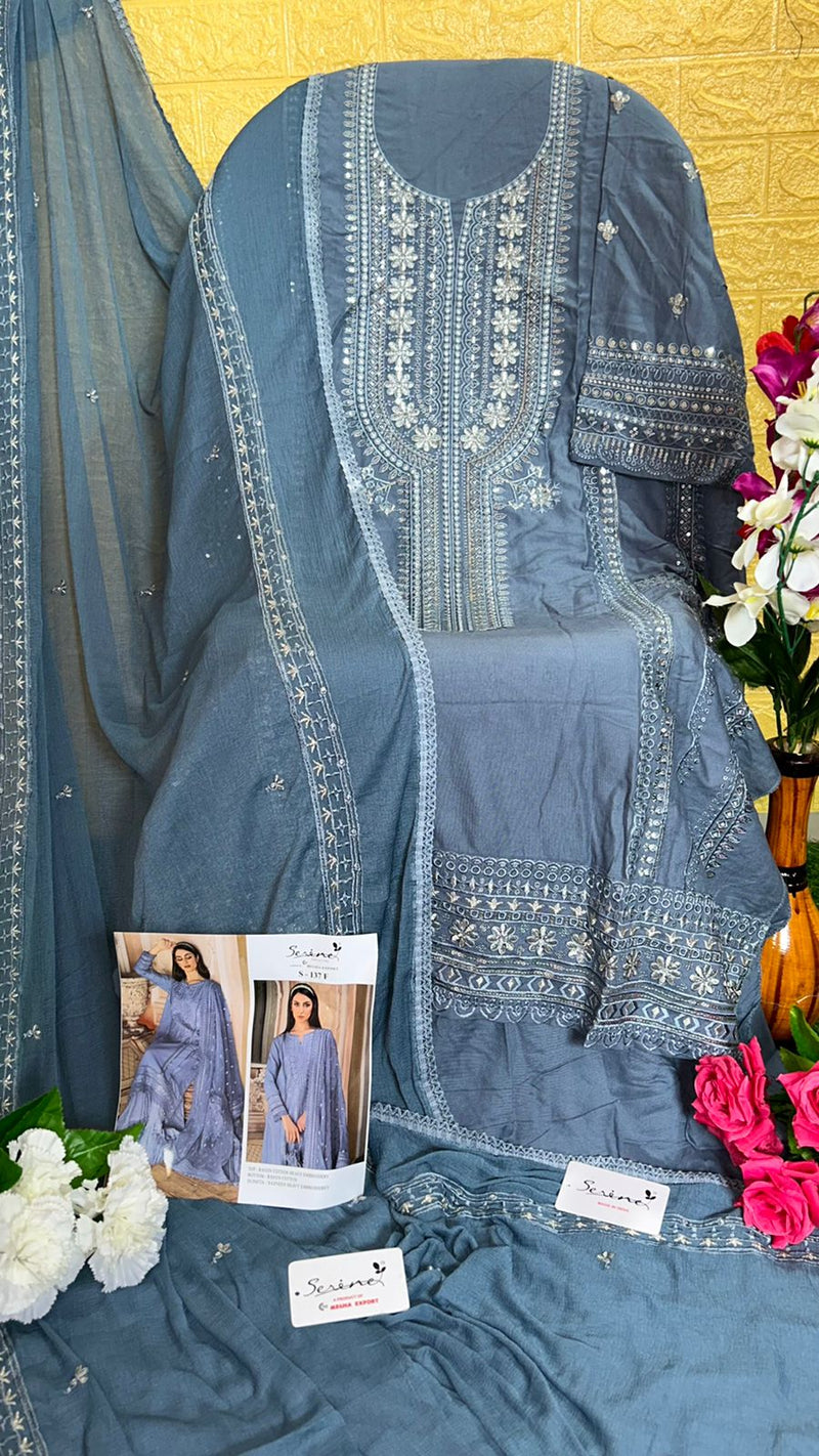 SERINE S 137 F RAYON COTTON NAZNEEN HEAVY EMBROIDERED FOUR SIDE LACE PAKISTANI SUIT SINGLES