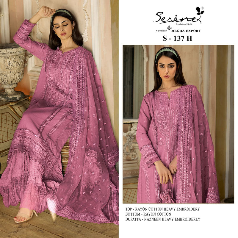 SERINE S 137 H RAYON COTTON  NAZNEEN HEAVY EMBROIDERED FOUR SIDE LACE PAKISTANI SUIT SINGLES
