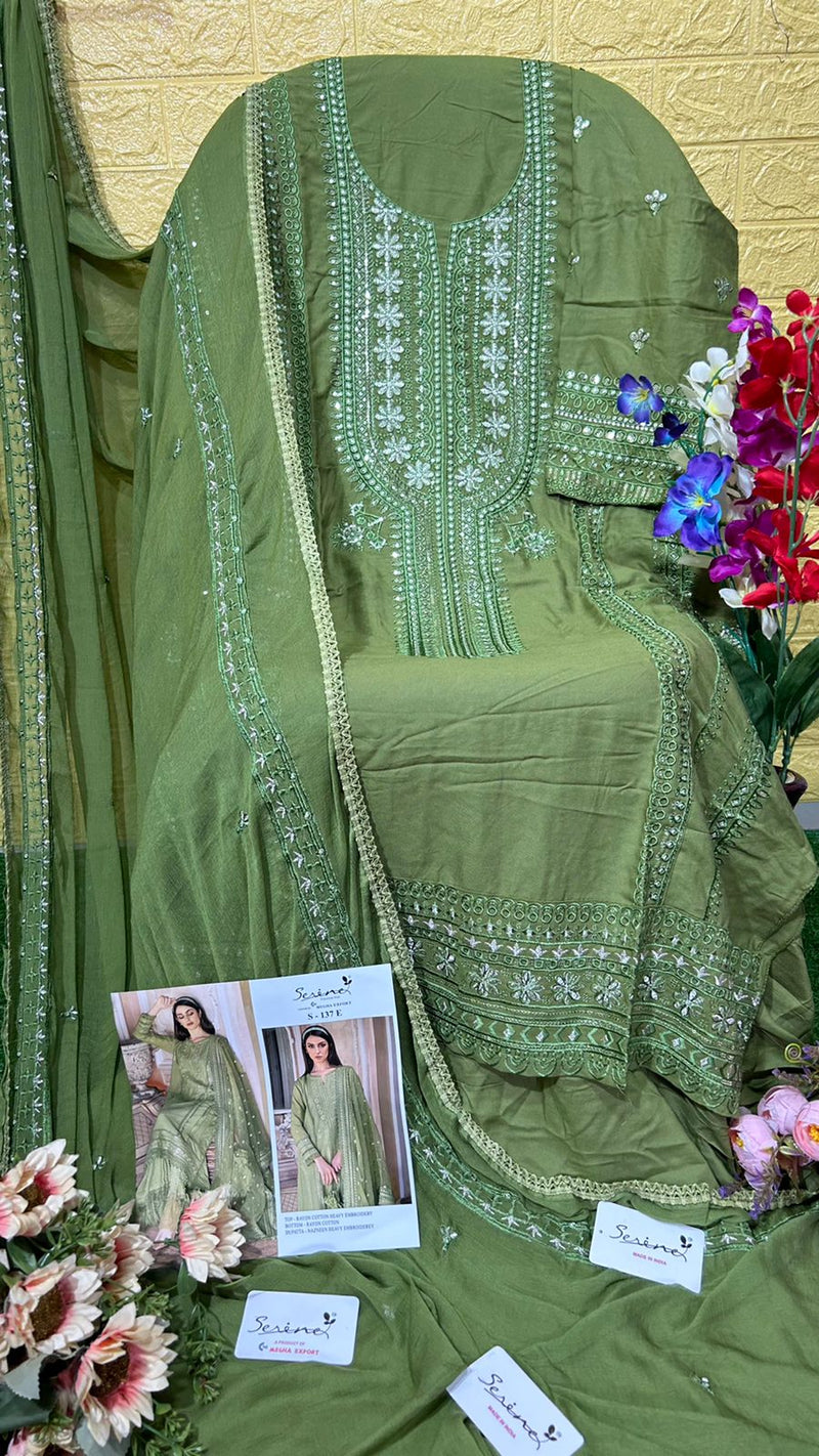 SERINE S 137 E RAYON COTTON NAZNEEN HEAVY EMBROIDERED FOUR SIDE LACE PAKISTANI SUIT SINGLES