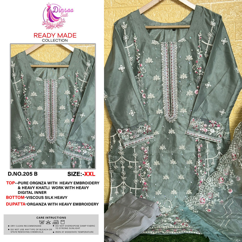 DINSAA 205 B ORGANZA  WITH  HEAVY EMBROIDERY & HEAVY KHATLI  WORK WITH HEAVY INNER PAKISTANI KURTI