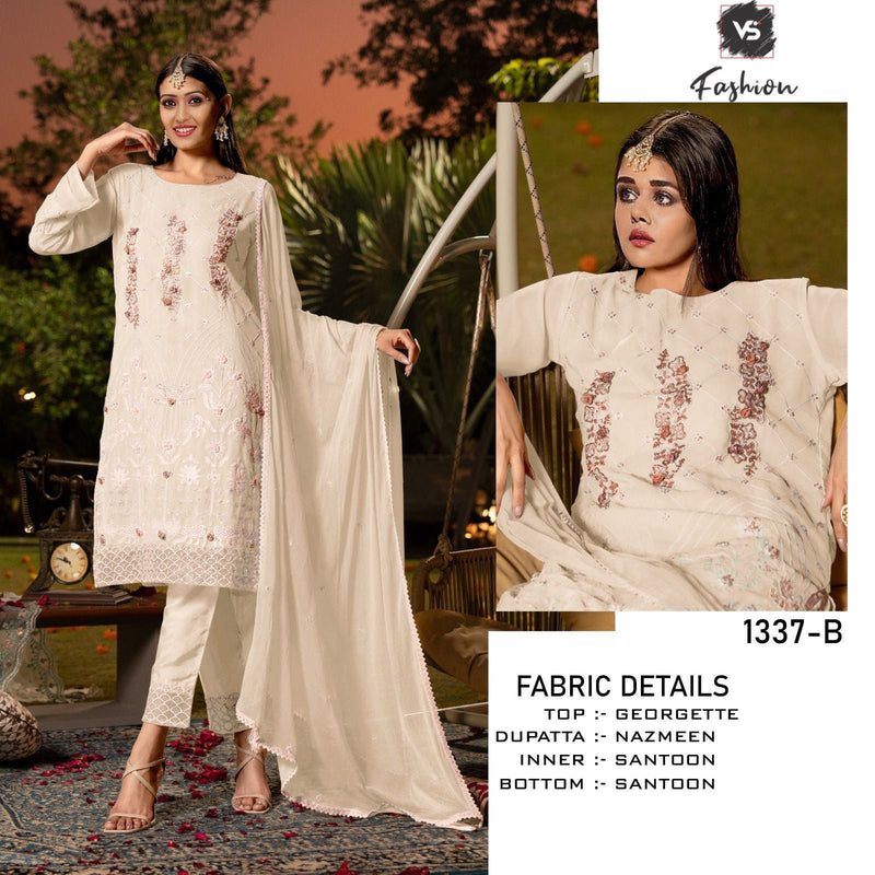 VS FASHION 1337 B GEORGETTE EMBROIDERED  DESIGNER STYLISH PAKISTANI SUIT SINGLES