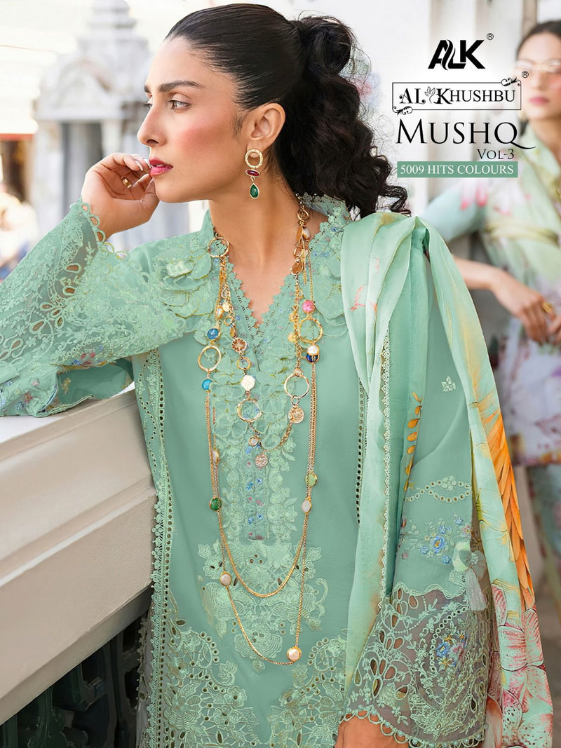 AL KHUSHBU ALK 5009 B  CAMBRIC COTTON WITH HEAVY EMBROIDERY WITH MOTHI PAKISTANI SUIT SINGLES