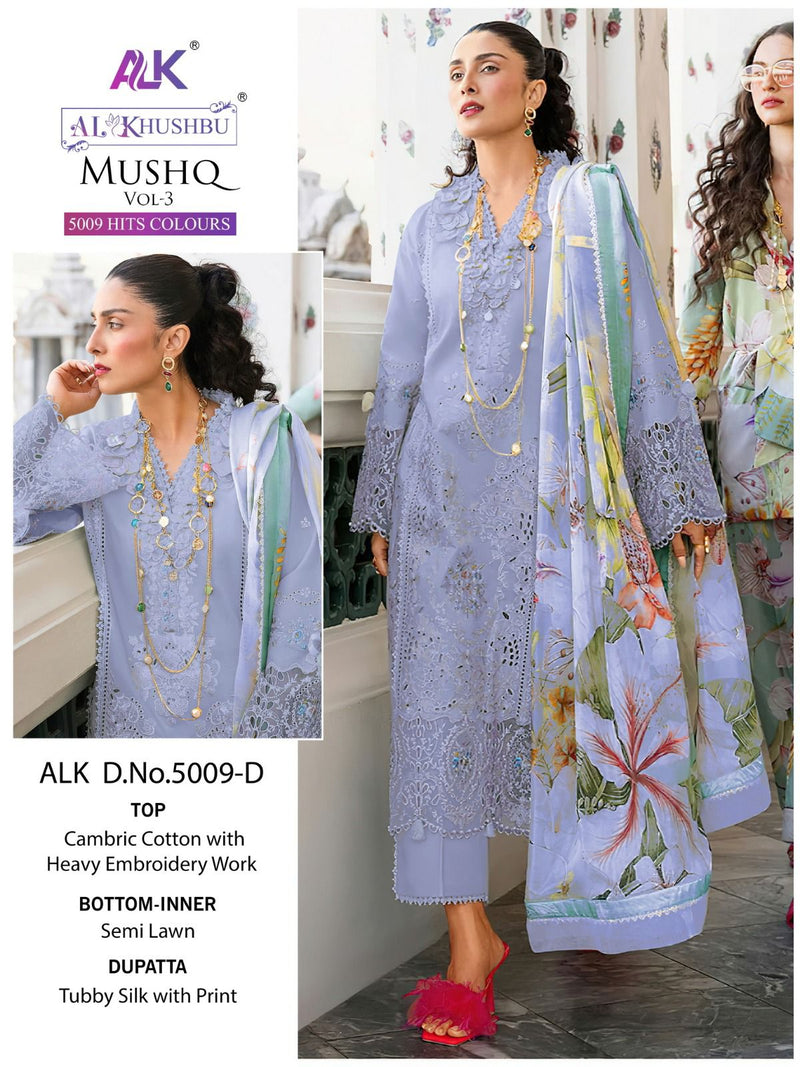 AL KHUSHBU 5009 D CAMBIC COTTON  WITH HEAVY EMBROIDERY WITH MOTHI WORK PAKISTANI SUIT