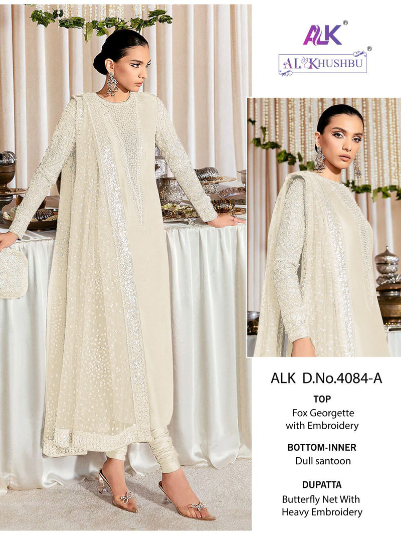 AL KHUSHBU 4084 A GEORGETTE  WITH HEAVY EMBROIDERED STYLISH PAKISTANI SUIT SINGLES
