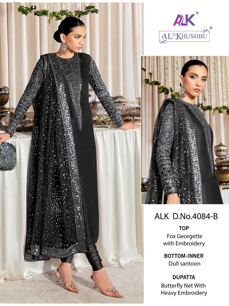 AL KHUSHBU 4084 B  GEORGETTE WITH HEAVY EMBROIDERED STYLISH PAKISTANI SUIT SINGLES