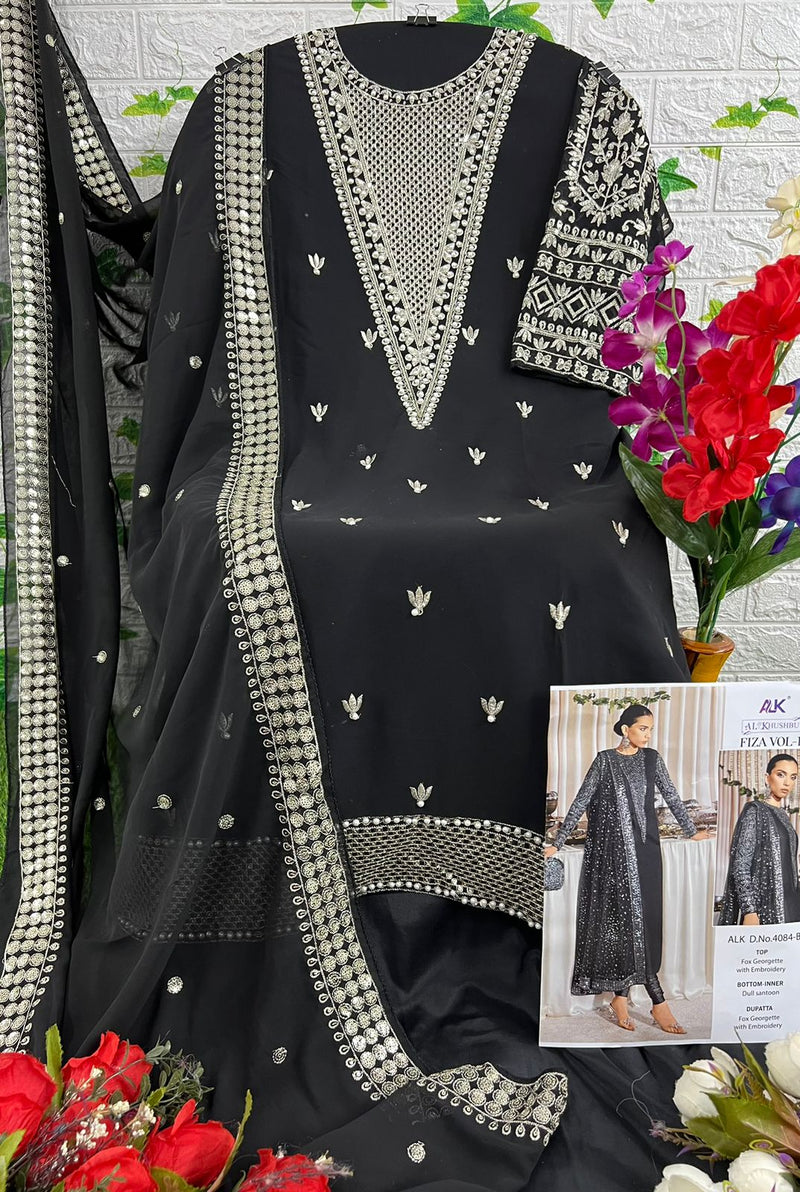 AL KHUSHBU 4084 B  GEORGETTE WITH HEAVY EMBROIDERED STYLISH PAKISTANI SUIT SINGLES