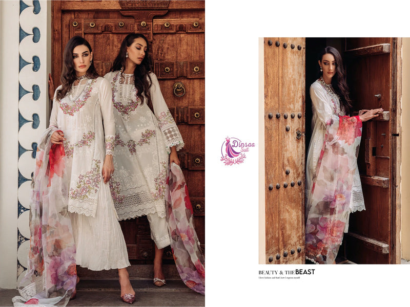 DINSAA 202 COTTON WITH HEAVY SELF EMBRODEREY WITH HAND WORK PAKISTANI SUIT SINGLES