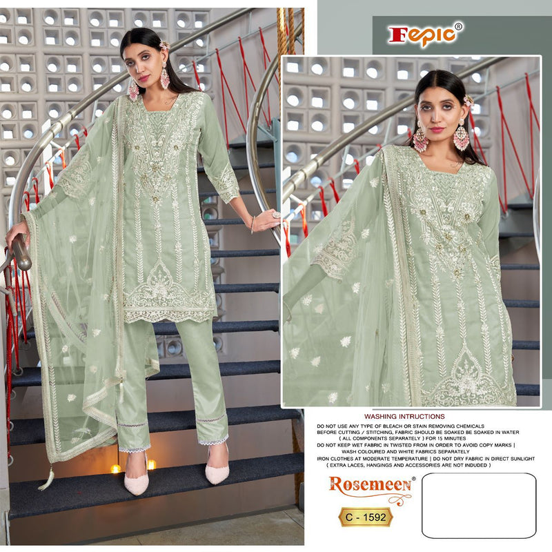 FEPIC 1592 ORGANZA EMBROIDERED WITH HEAVY KHATLI WORKS STYLISH PAKISTANI SUIT SINGLES