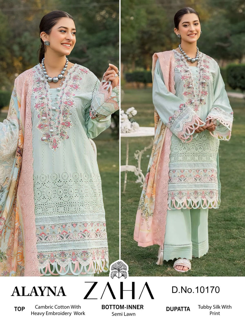 ZAHA 10170  CAMBRIC COTTON WITH HEAVY EMBROIDERY WITH MOTHI WITH STYLISH PAKISTANI SUIT