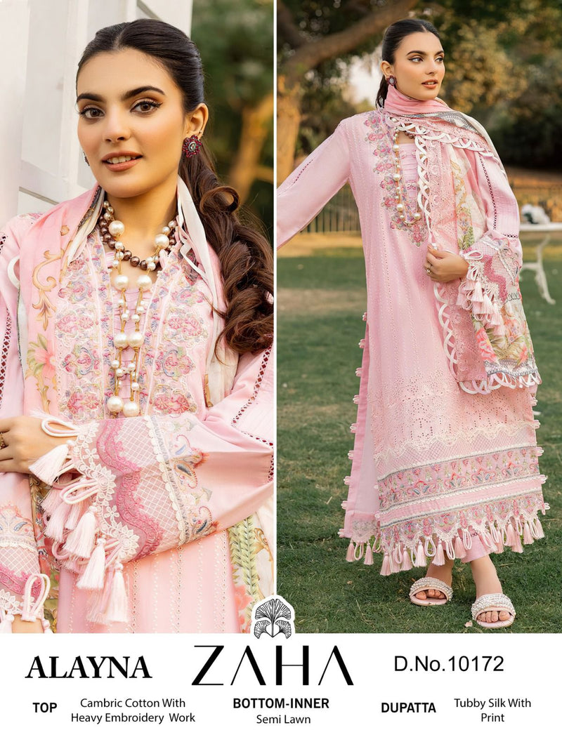 ZAHA 10172 CAMBRIC COTTON WITH HEAVY EMBROIDERY WITH MOTHI WITH STYLISH PAKISTANI SUIT
