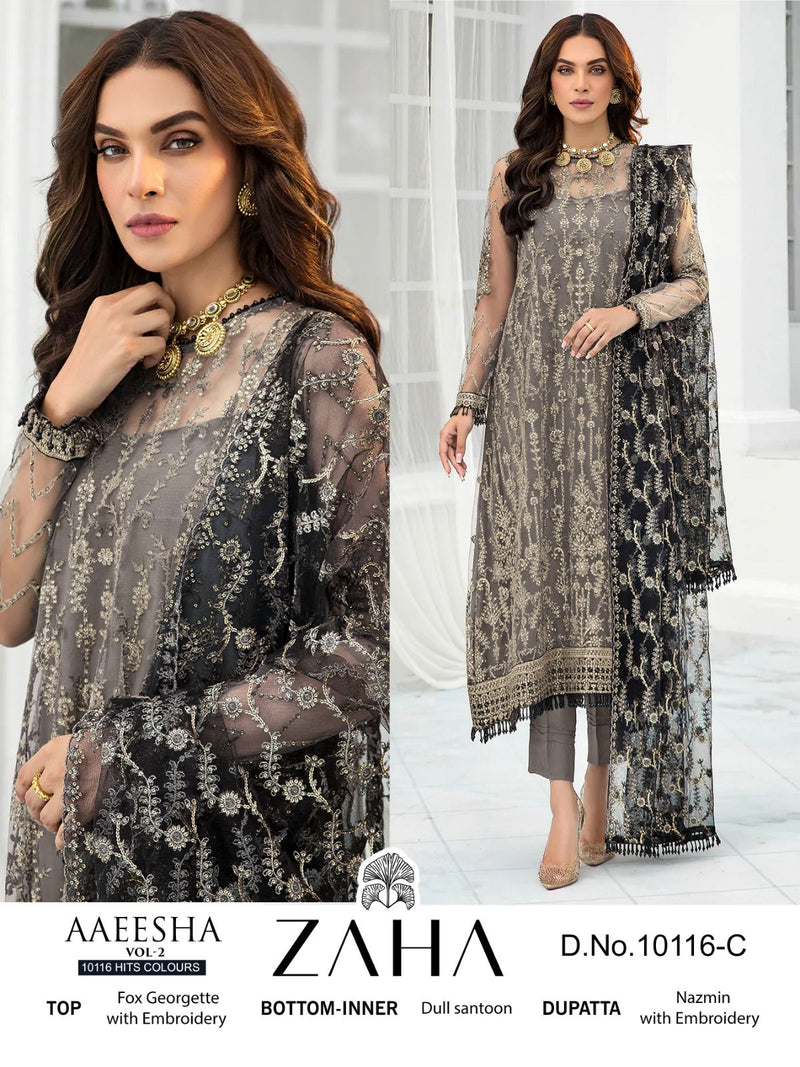 ZAHA Z 10116 C  GEORGETTE WITH HEAVY EMBROIDERED DESIGNER PARTY WEAR PAKISTANI SUIT SINGLES