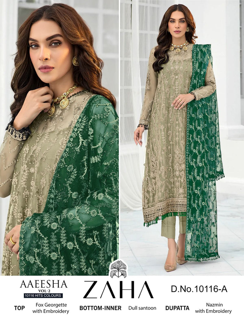 ZAHA Z 10116 A  GEORGETTE WITH HEAVY EMBROIDERED DESIGNER PARTY WEAR PAKISTANI SUIT SINGLES