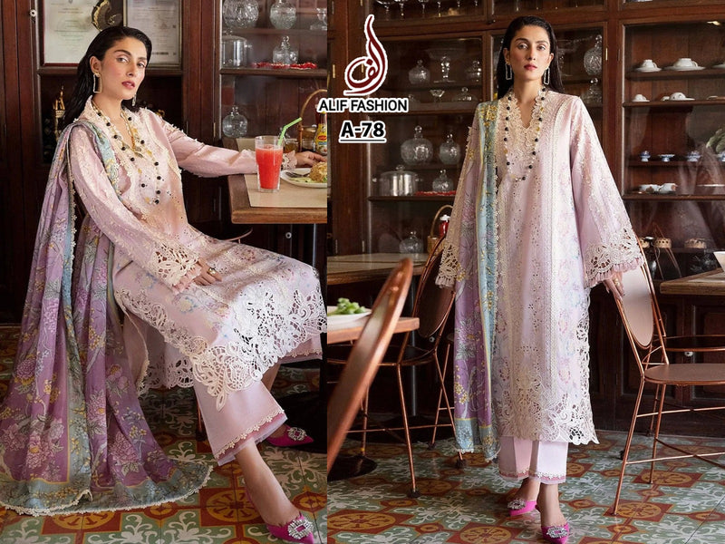 ALF FASHION 78 CAMBRIC COTTON WITH  EMBROIDERY WORK EMBROIDERED DESIGNER PAKISTANI SUIT