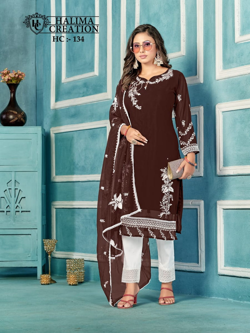 HALIMA HC 134 B FOX GEORGETTE EMBROIDERED DESIGNER WITH HAND WORK PAKISTANI SUIT SINGLES