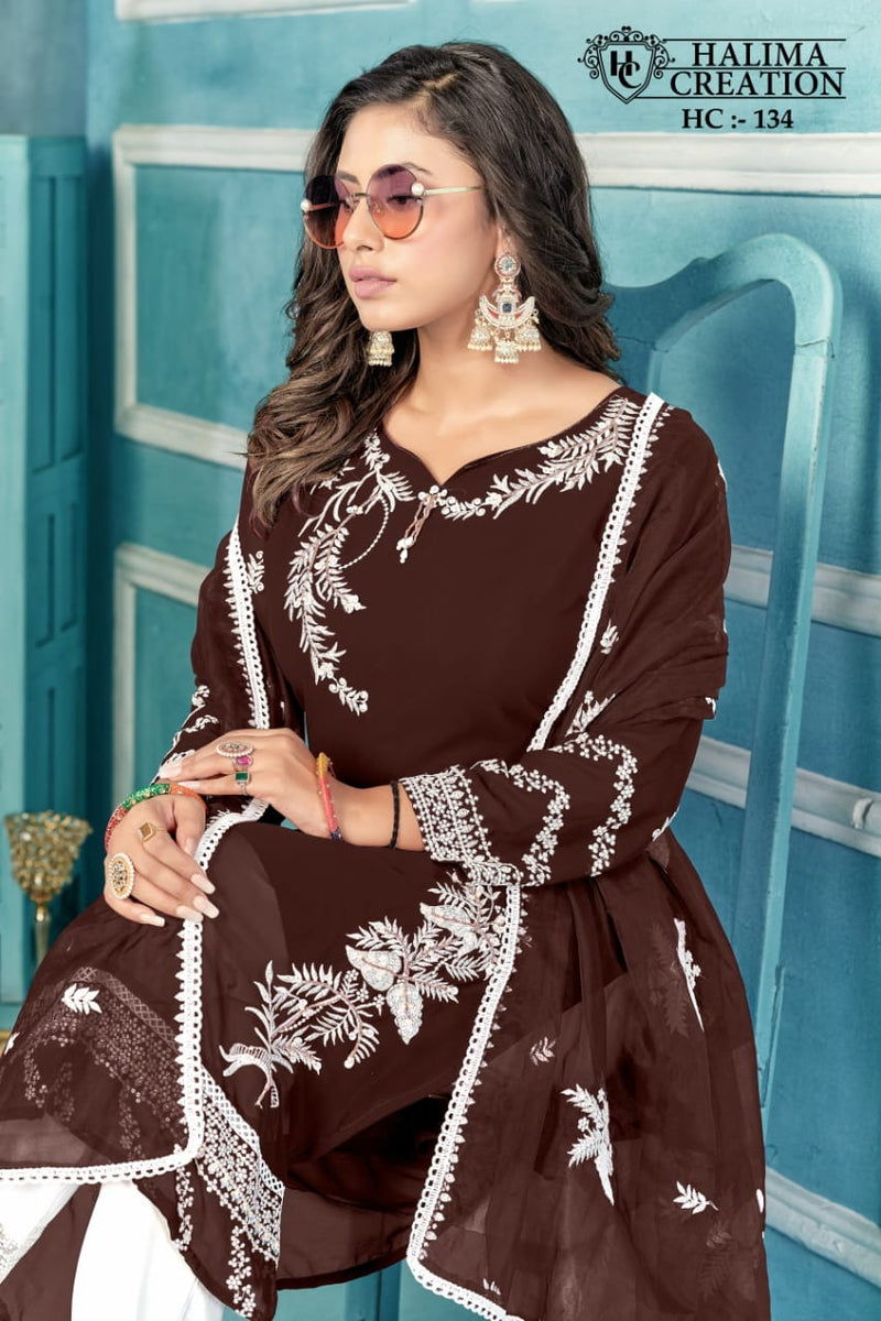 HALIMA HC 134 B FOX GEORGETTE EMBROIDERED DESIGNER WITH HAND WORK PAKISTANI SUIT SINGLES