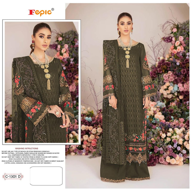 FEPIC 1301 D GEORGETTE EMBROIDERED DESIGNER STYLISH PARTY WEAR PAKISTANI SUIT SINGLES