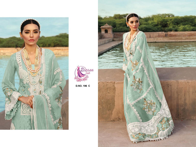 DINSAA D 196 C CAMBEIC COTTON  WITH EMBRODRY CHIKANKARI DESIGNER PAKISTANI SUIT SINGLES