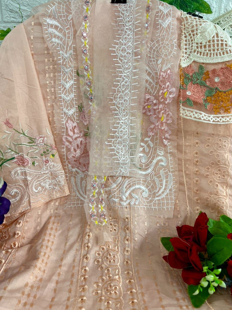 DINSAA D 196 A CAMBRIC COTTON  WITH EMBRODRY CHIKANKARI DESIGNER PAKISTANI SUIT SINGLES