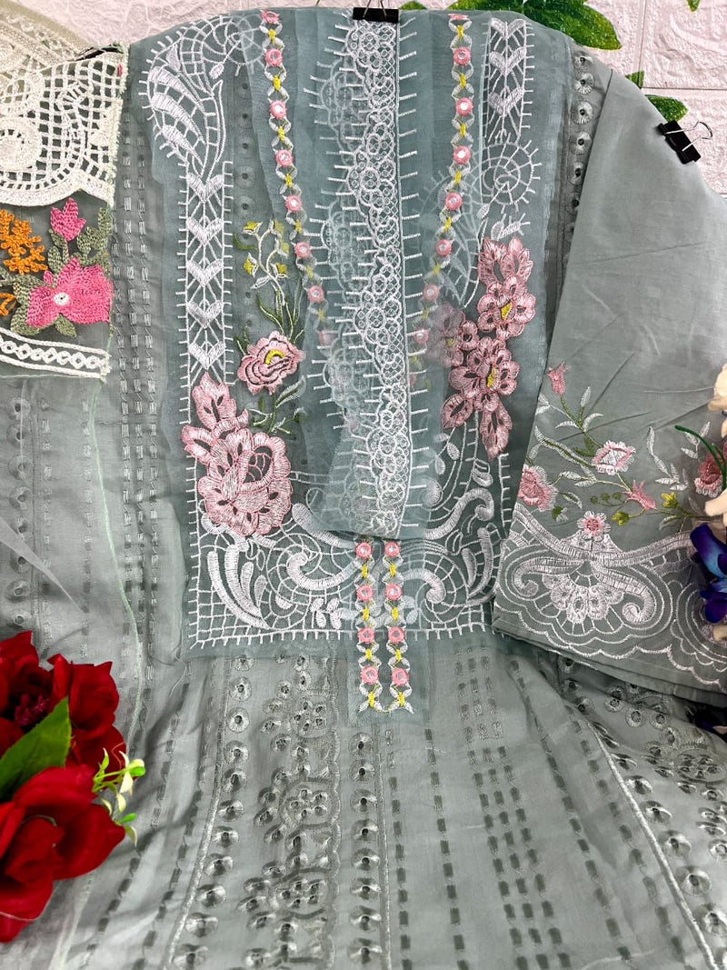 DINSAA D 196 C CAMBEIC COTTON  WITH EMBRODRY CHIKANKARI DESIGNER PAKISTANI SUIT SINGLES