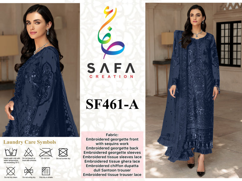 SAFA FASHION SF 461 A GEORGETTE EMBROIDERED DESIGNER STYLISH PARTY WEAR PAKISTANI SUIT SINGLES