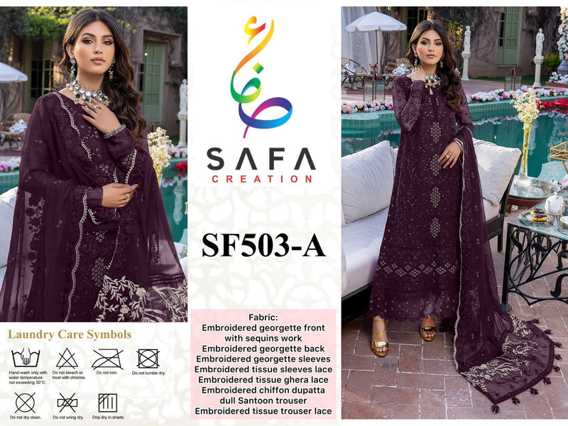 SAFA FASHION SF 503 A GEORGETTE EMBROIDERED DESIGNER PARTY WEAR PAKISTANI SUIT SINGLES