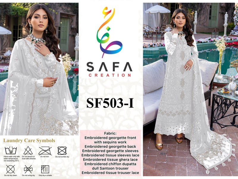 SAFA FASHION SF 503 I GEORGETTE EMBROIDERED DESIGNER PART WEAR PAKISTANI SUIT SINGLES