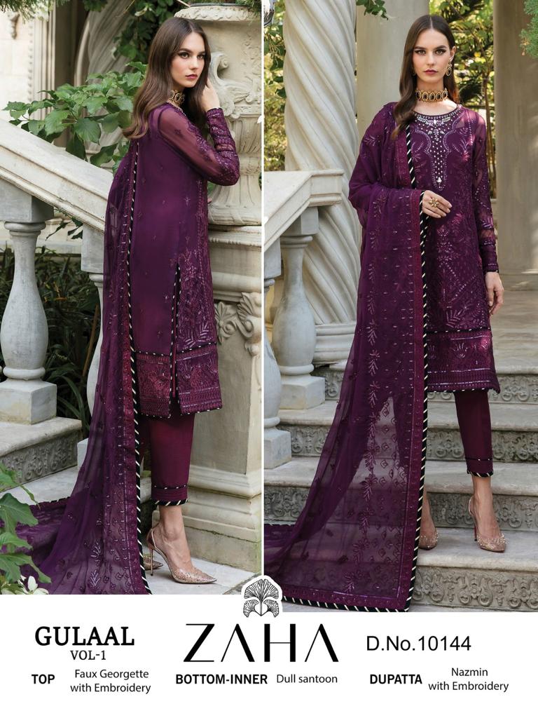 ZAHA Z 10144 GEORGETTE WITH HEAVY EMBROIDERED ND BACK WORK DESIGNER PAKISTANI SUIT SINGLES