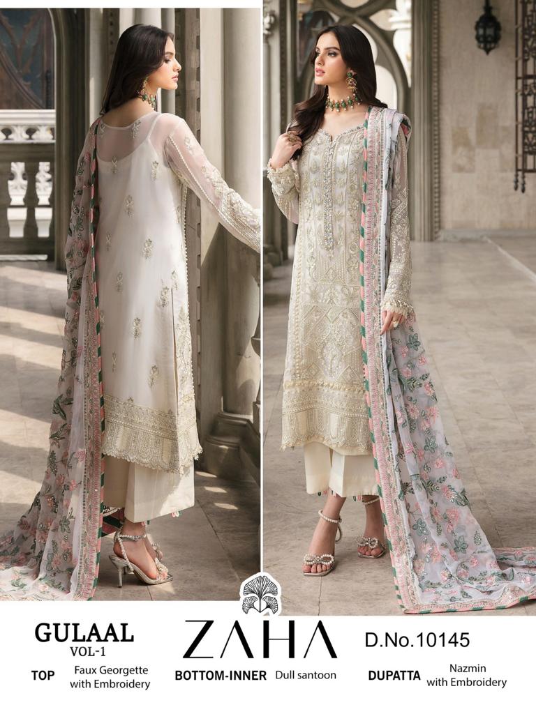 ZAHA Z 145 GEORGETTE WITH HEAVY EMBROIDERED ND BACK WORK  DESIGNER PAKISTANI SUIT SINGLES