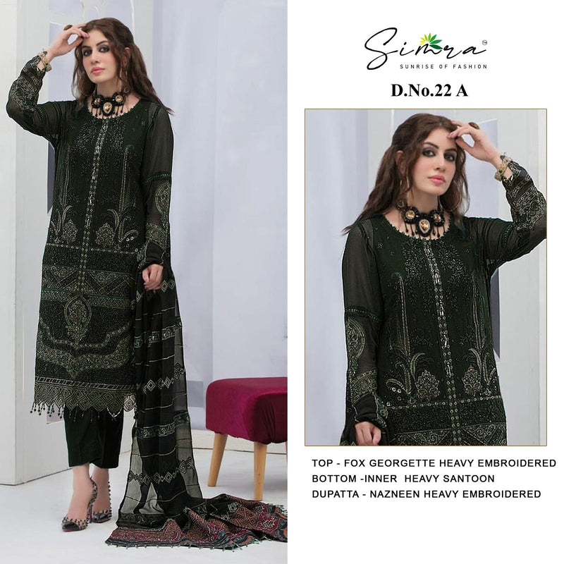 SIMRA S 22 A FOX GEORGETTE EMBROIDERED DESIGNER PARTY WEAR PAKISTANI SUIT SINGLES