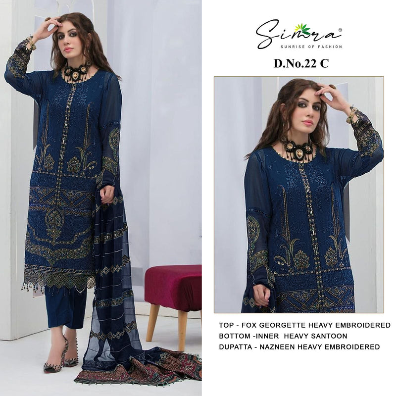 SIMRA S 22 A FOX GEORGETTE EMBROIDERED DESIGNER PARTY WEAR PAKISTANI SUIT SINGLES