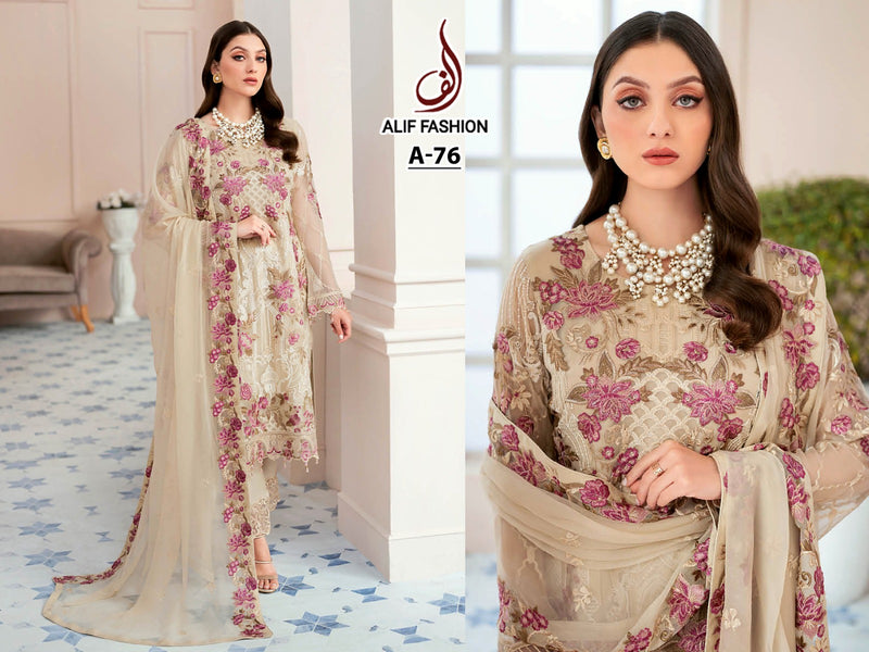 AL FASHION ALF 76 FOX GEORGETTE HEAVY EMBROIDERED DESIGNER PAKISTANI SUIT SINGLES