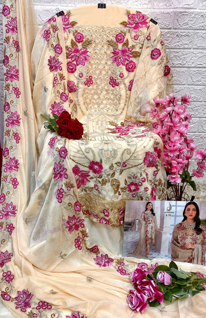 AL FASHION ALF 76 FOX GEORGETTE HEAVY EMBROIDERED DESIGNER PAKISTANI SUIT SINGLES