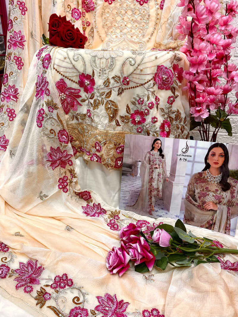 AL FASHION ALF 76 FOX GEORGETTE HEAVY EMBROIDERED DESIGNER PAKISTANI SUIT SINGLES