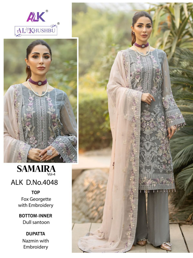 AL KHUSHBU ALK 4048  GEORGETTE WITH HEAVY EMBROIDERED WITH MOTI DESIGNER PAKISTANI SUIT SINGLES