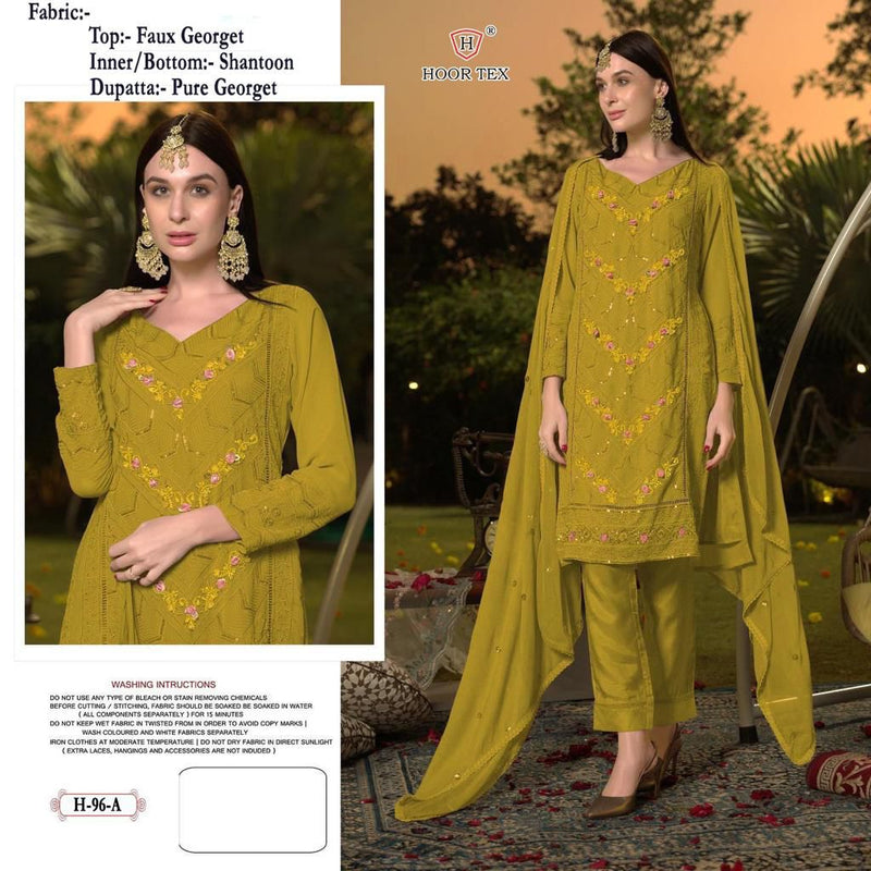 HOOR TEX H 96 A FOX GEORGETTE HEAVY EMBROIDERED DESIGNER STYLISH PAKISTANI SUIT SINGLES