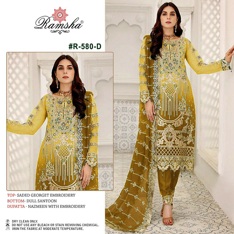 RAMSHA R 580 D GEORGETTE HEAVY EMBROIDERED DESIGNER STYLISH PAKISTANI SUIT SINGLES