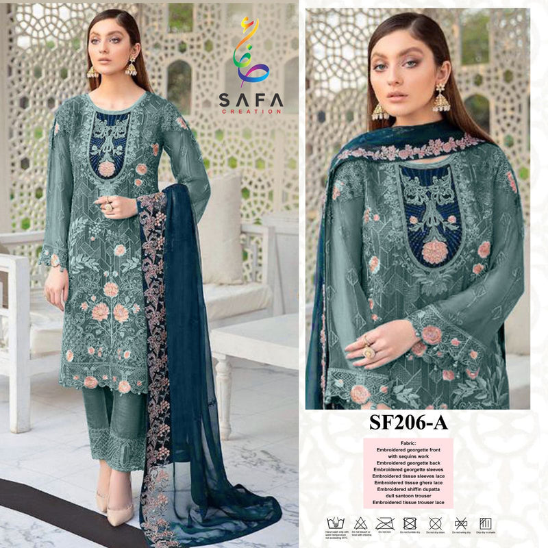 SAFA FASHION SF 206 A GEORGETTE HEAVY EMBROIDERED DESIGNER WITH HEAVY HAND WORK PAKISTANI SUIT SINGLES