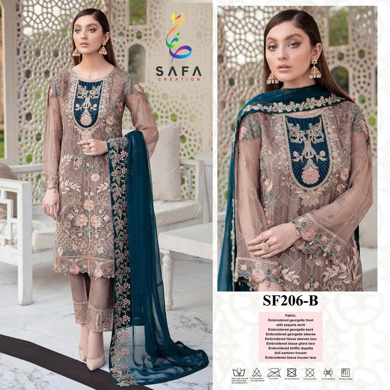 SAFA FASHION SF 206 B GEORGETTE HEAVY EMBROIDERED DESIGNER WITH HEAVY HAND WORK PAKISTANI SUIT SINGLES