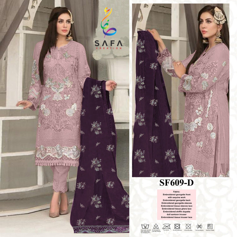 SAFA FASHION SF 609 D HEAVY EMBROIDERED DESIGNER HEAVY HAND WORK PAKISTANI SUIT SINGLES