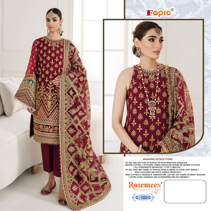 FEPIC 1550 C  ORGANZA EMBROIDERED WITH HEAVY HANDWORK  DESIGNER PAKISTANI SUIT SINGLES