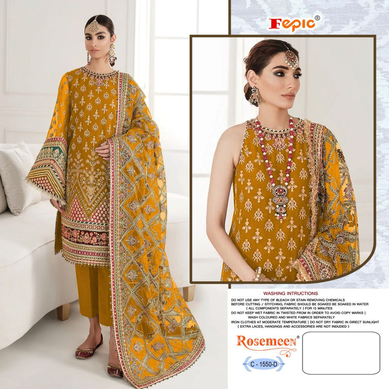 FEPIC 1550 D ORGANZA EMBROIDERED WITH HEAVY HANDWORK  DESIGNER PAKISTANI SUIT SINGLES
