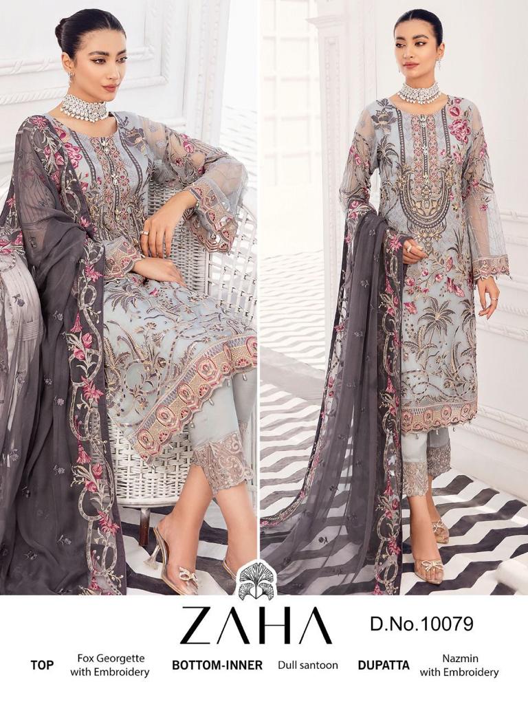 ZAHA Z 10079 GEORGETTE WITH HEAVY EMBROIDERED  STYLISH DESIGNER PAKISTANI SUIT SINGLES