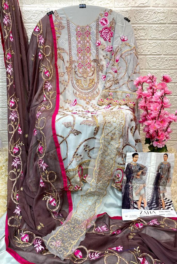 ZAHA Z 10079 GEORGETTE WITH HEAVY EMBROIDERED  STYLISH DESIGNER PAKISTANI SUIT SINGLES