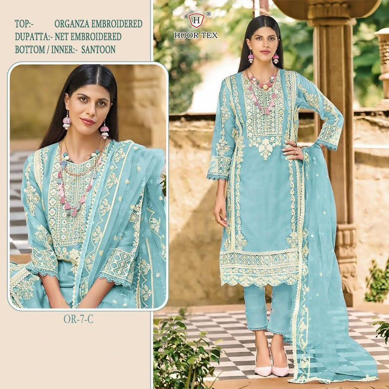 HOOR TEX H 7 B ORGANZA HEAVY EMBROIDERED DESIGNER STYLISH WITH HAND WORK PAKISTANI SUIT SINGLES