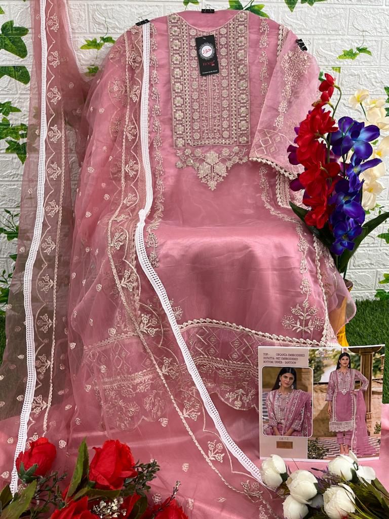 HOOR TEX H 7 E ORGANZA HEAVY EMBROIDERED DESIGNER STYLISH WITH HAND WORK PAKISTANI SUIT SINGLES