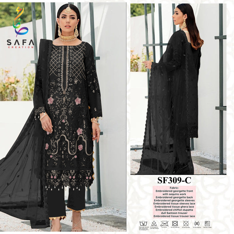 SAFA FASHION SF 309 C GEORGETTE HEAVY EMBROIDERED DESIGNER STYLISH PAKISTANI SUIT SINGLES