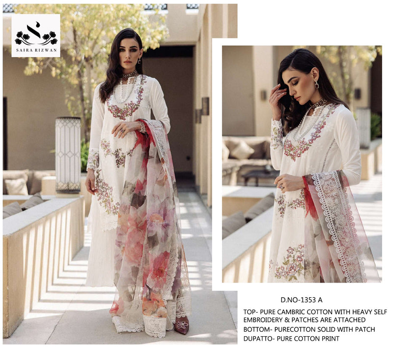 SAIRA RIZWAN SR 1353 A COTTON HEAVY EMBROIDERED DESIGNER STYLISH PAKISTANI SUIT SINGLES