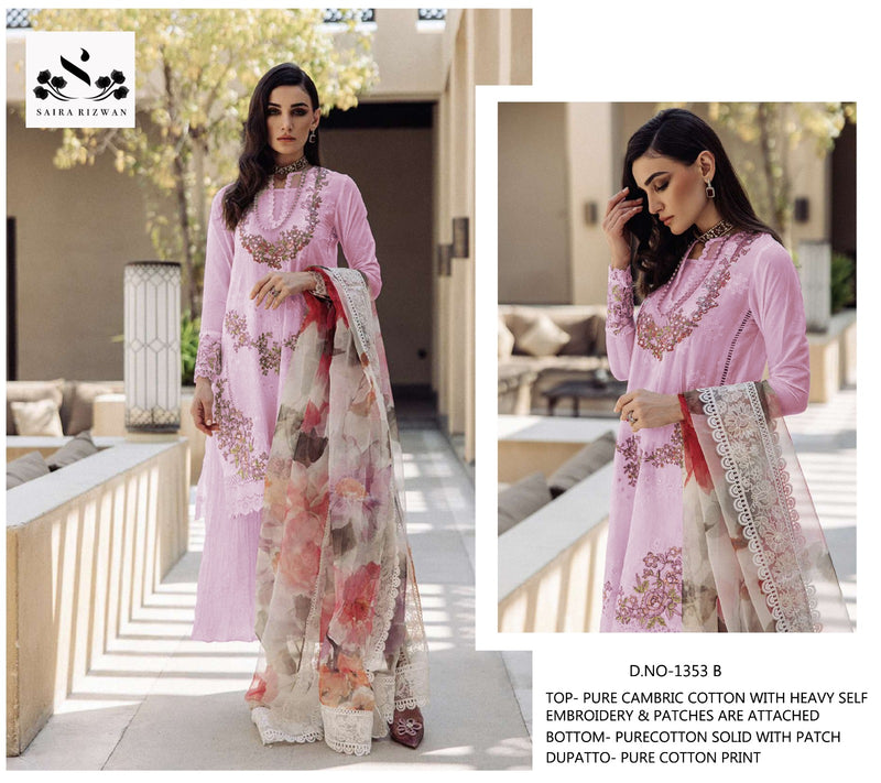 SAIRA RIZWAN SR 1353 B COTTON HEAVY EMBROIDERED DESIGNER STYLISH PAKISTANI SUIT SINGLES